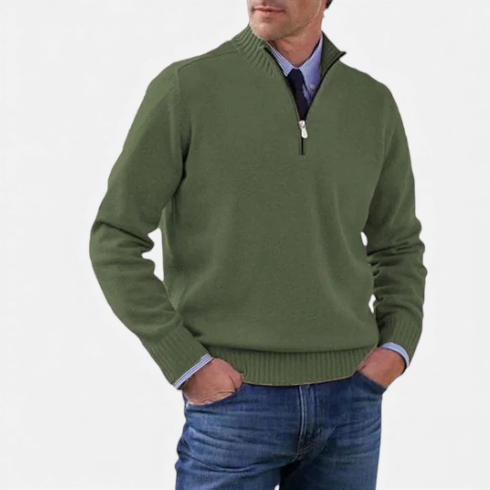 OldMoneyLook | Men’s Heritage Zip‑Up Knit Sweater