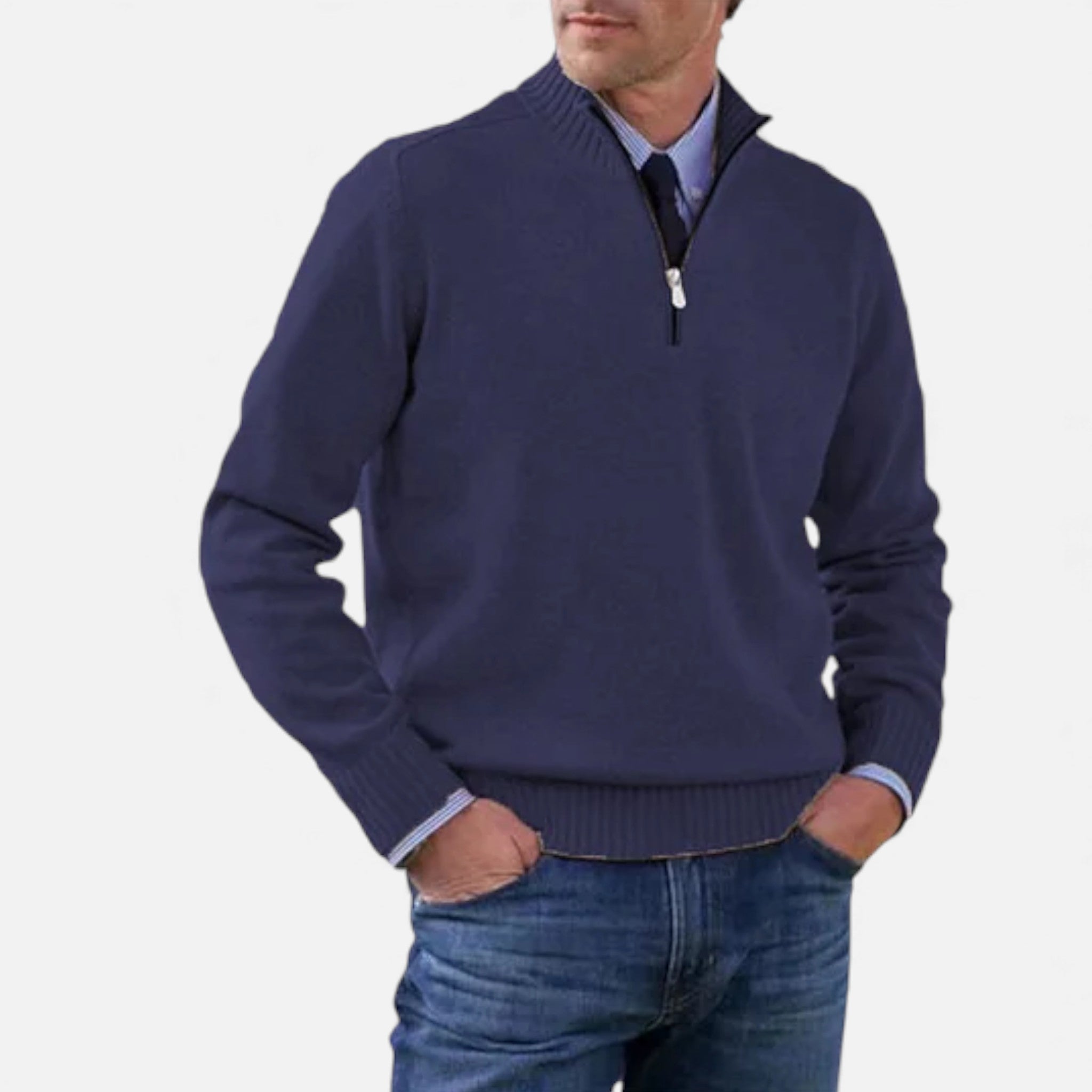OldMoneyLook | Men’s Heritage Zip‑Up Knit Sweater