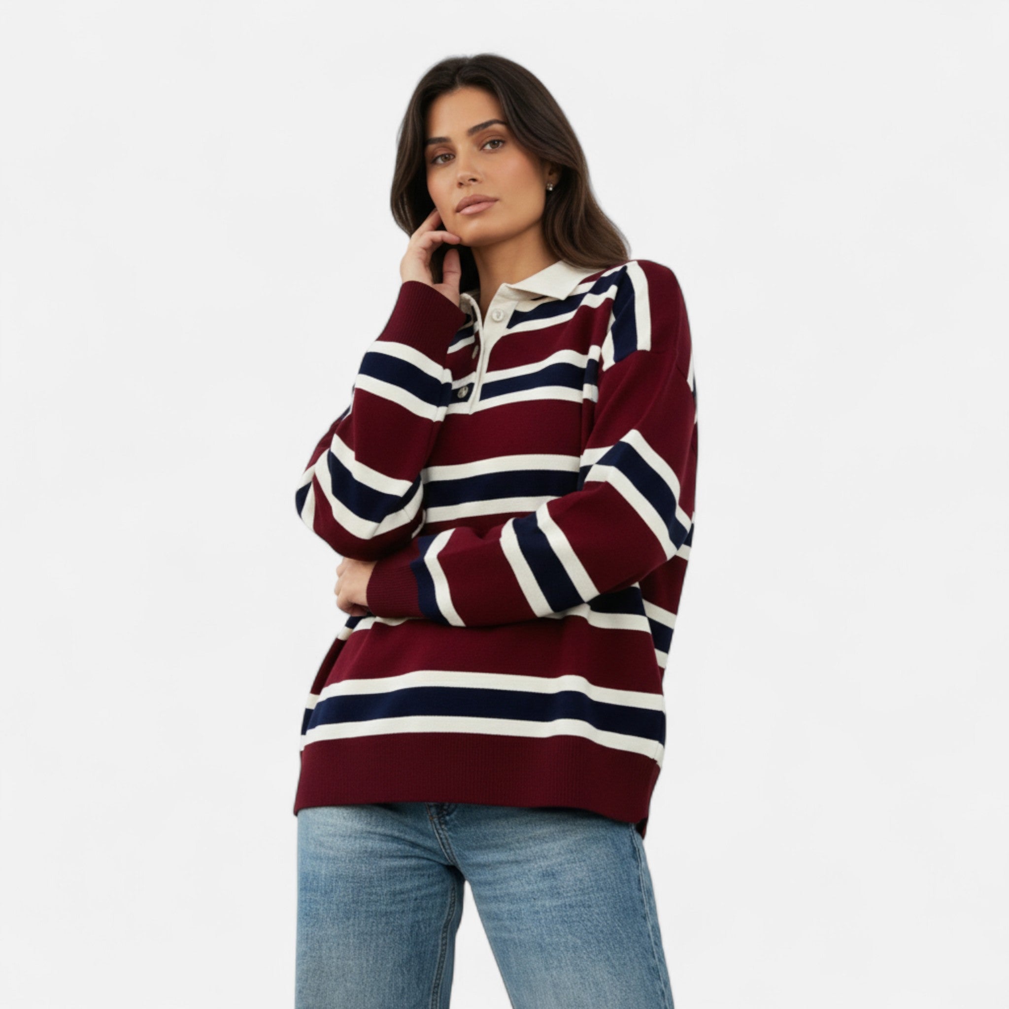 OldMoneyLook | Women’s Striped Polo Sweater