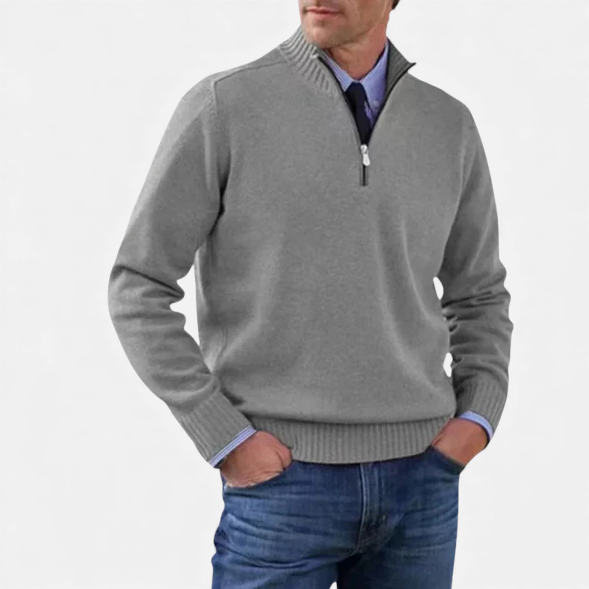 OldMoneyLook | Men’s Heritage Zip‑Up Knit Sweater