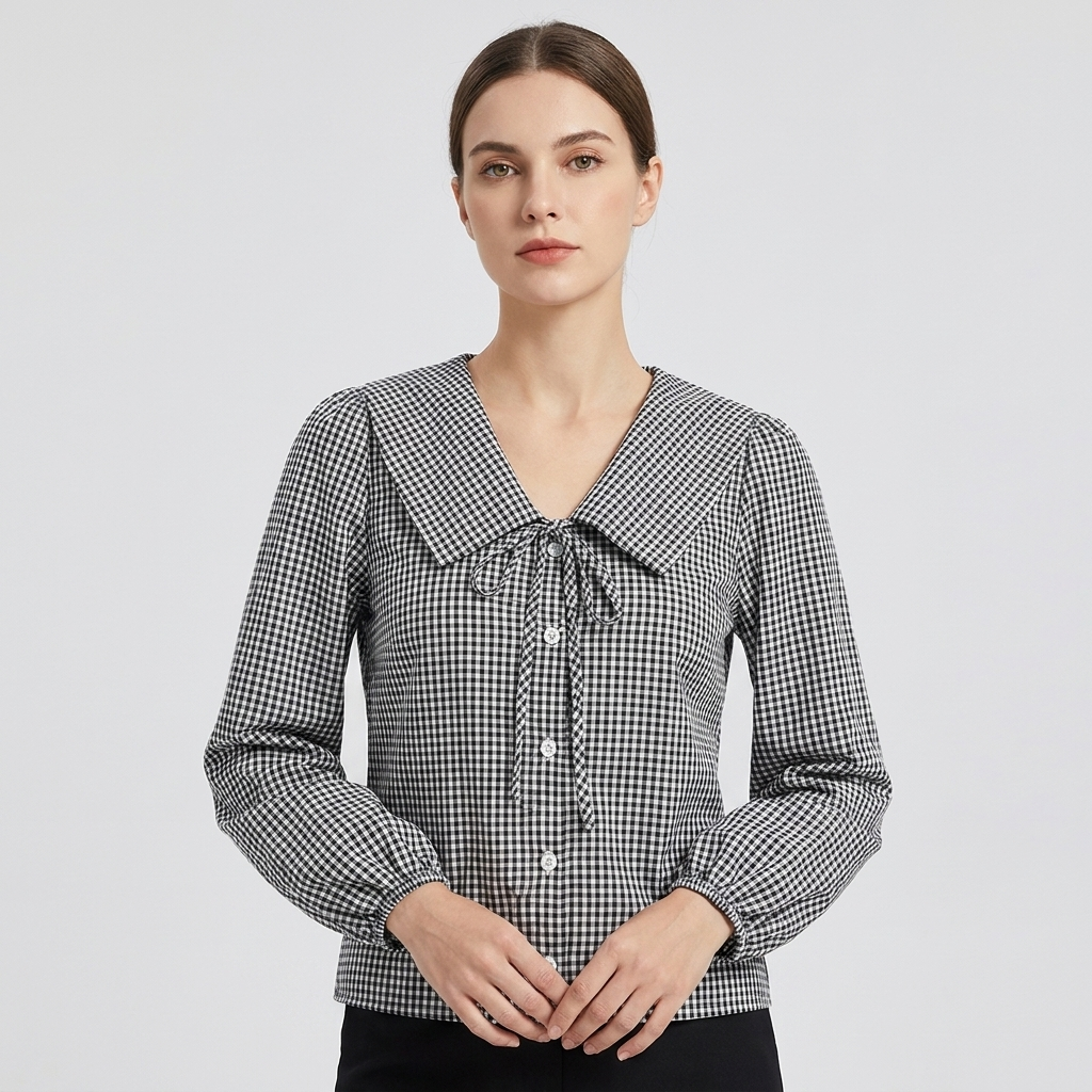 OLDMONEYLOOK | Women’s Refined Plaid Tie Neck Shirt