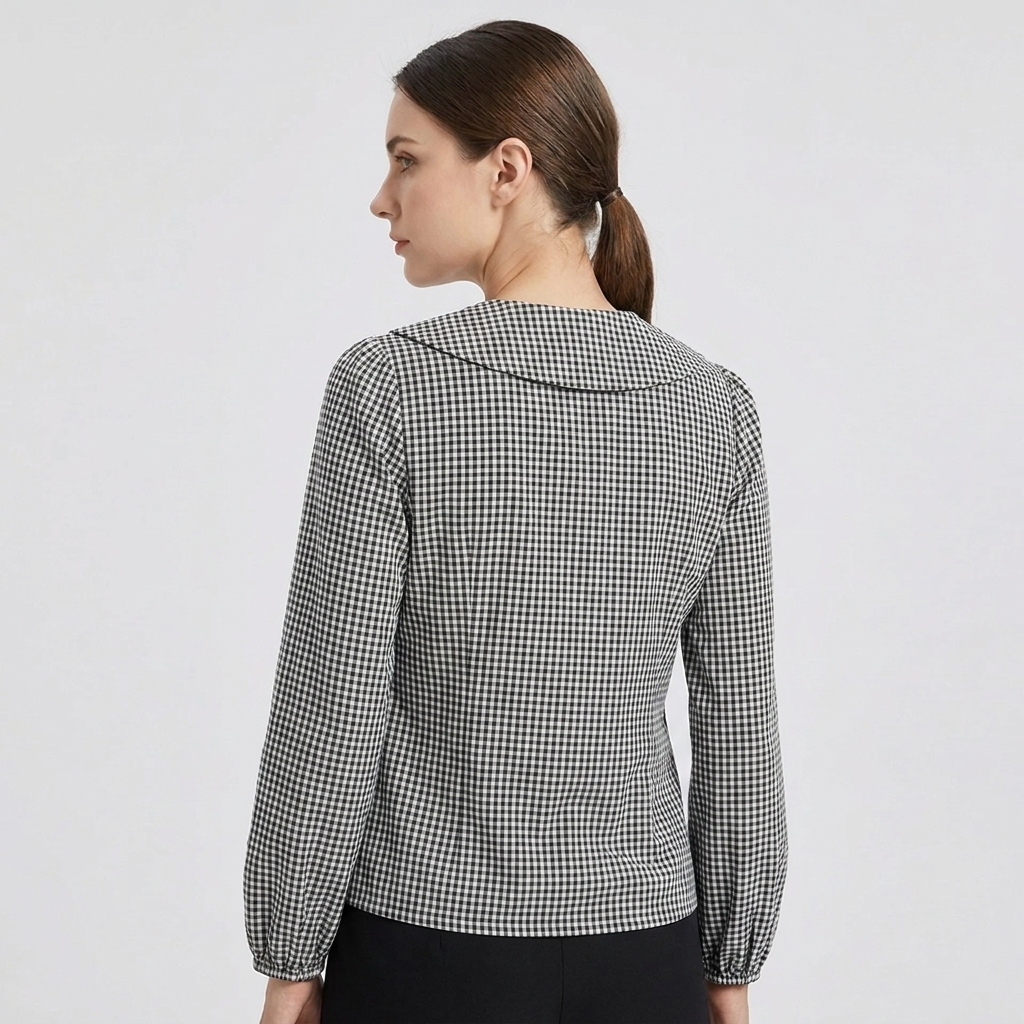 OLDMONEYLOOK | Women’s Refined Plaid Tie Neck Shirt