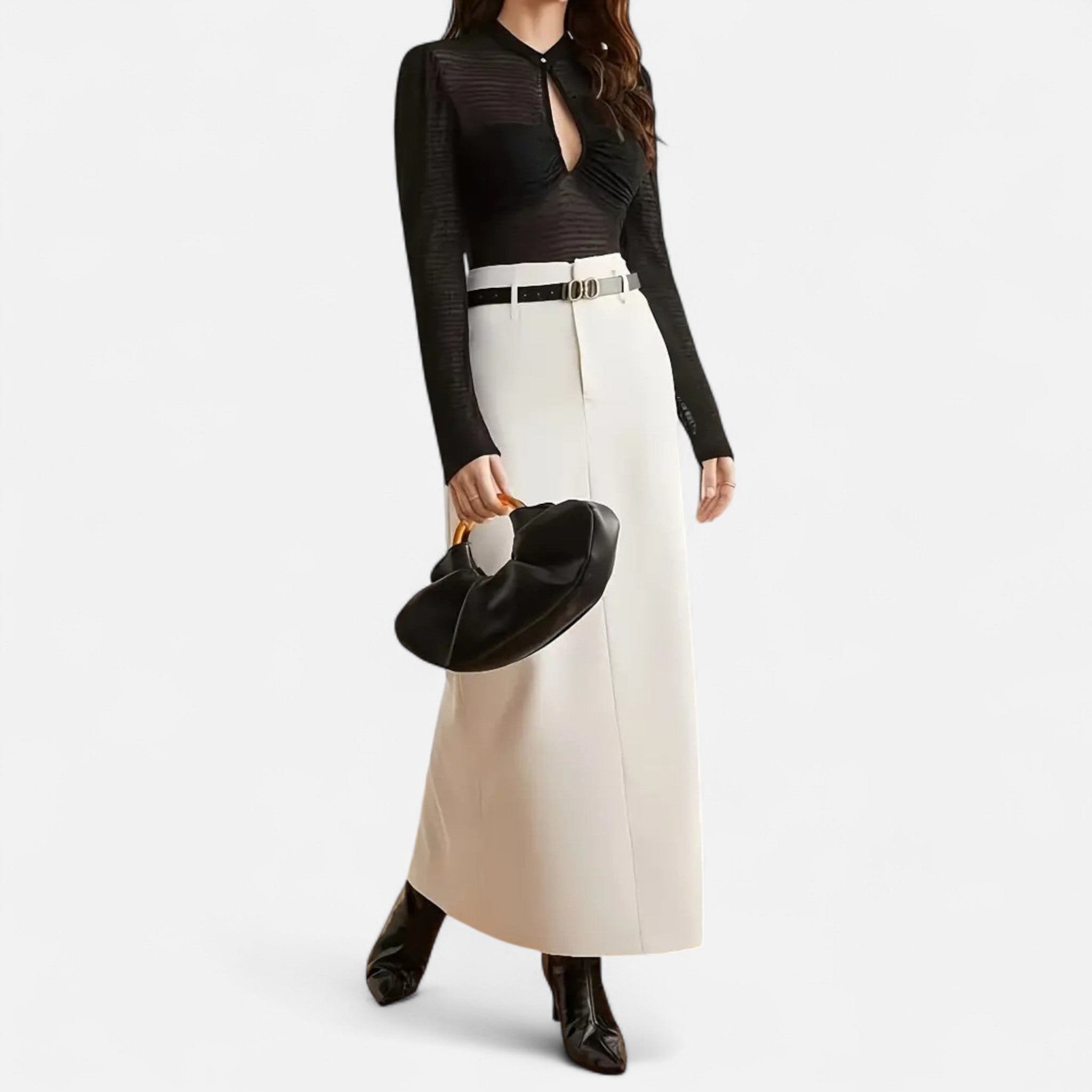 OldMoneyLook | Women’s High-Waisted Long Skirt with Belt