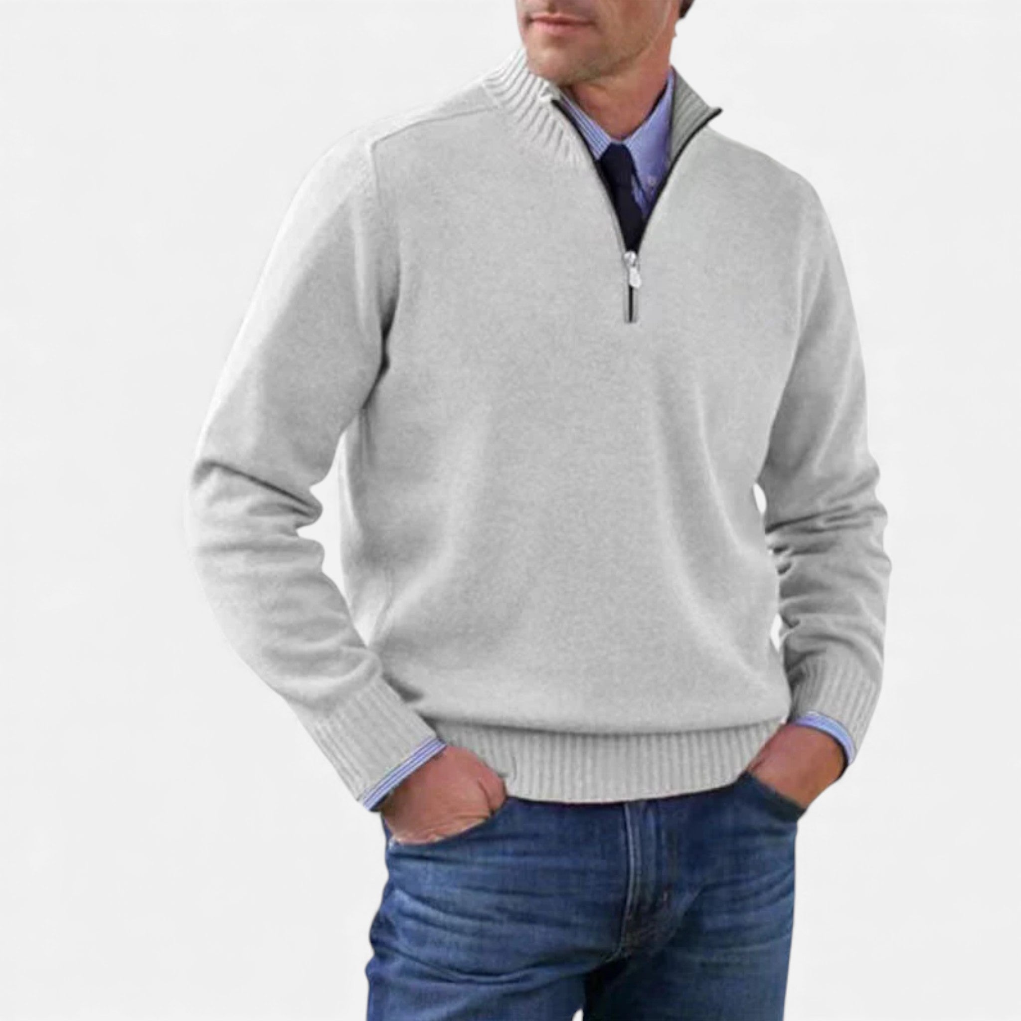 OldMoneyLook | Men’s Heritage Zip‑Up Knit Sweater