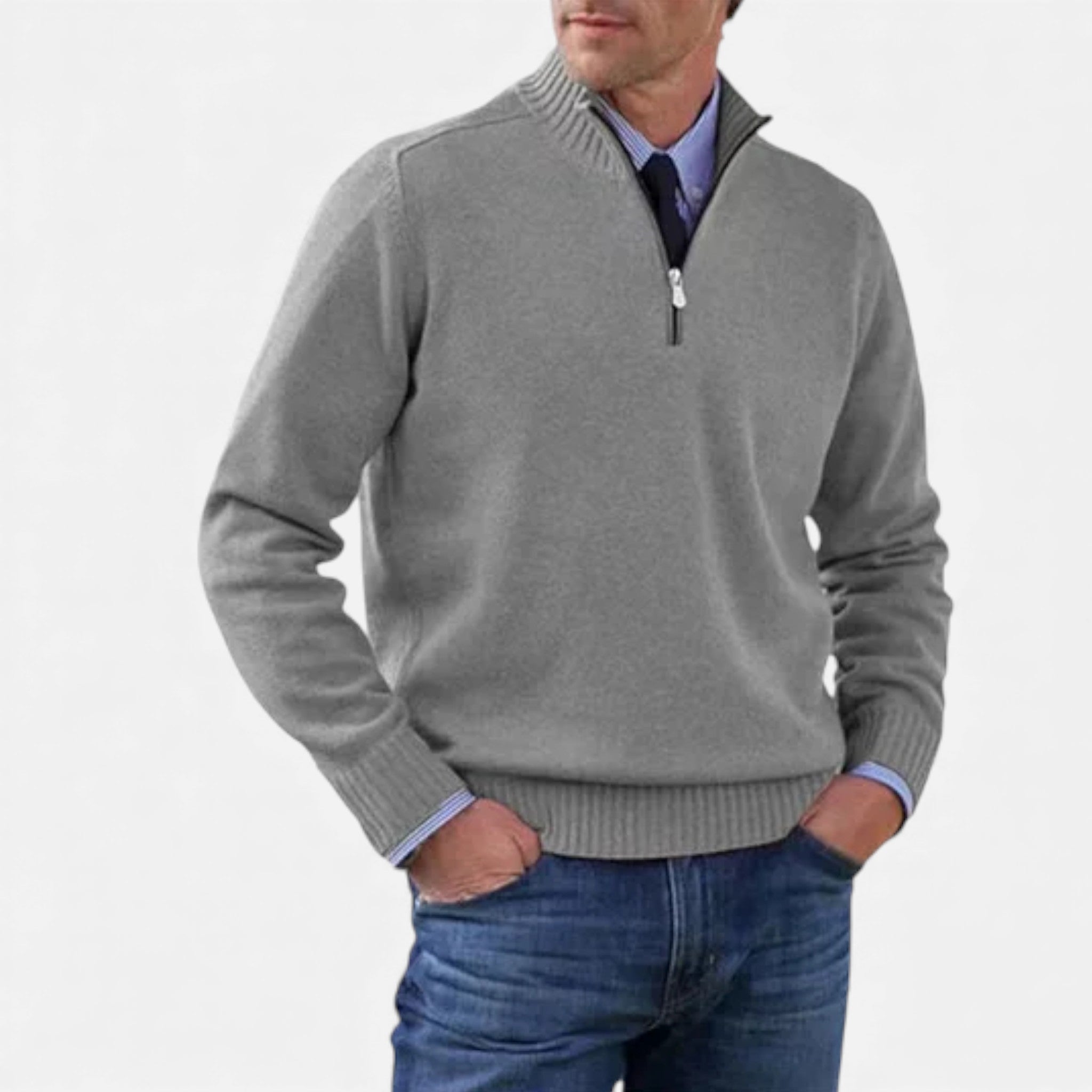 OldMoneyLook | Men’s Heritage Zip‑Up Knit Sweater