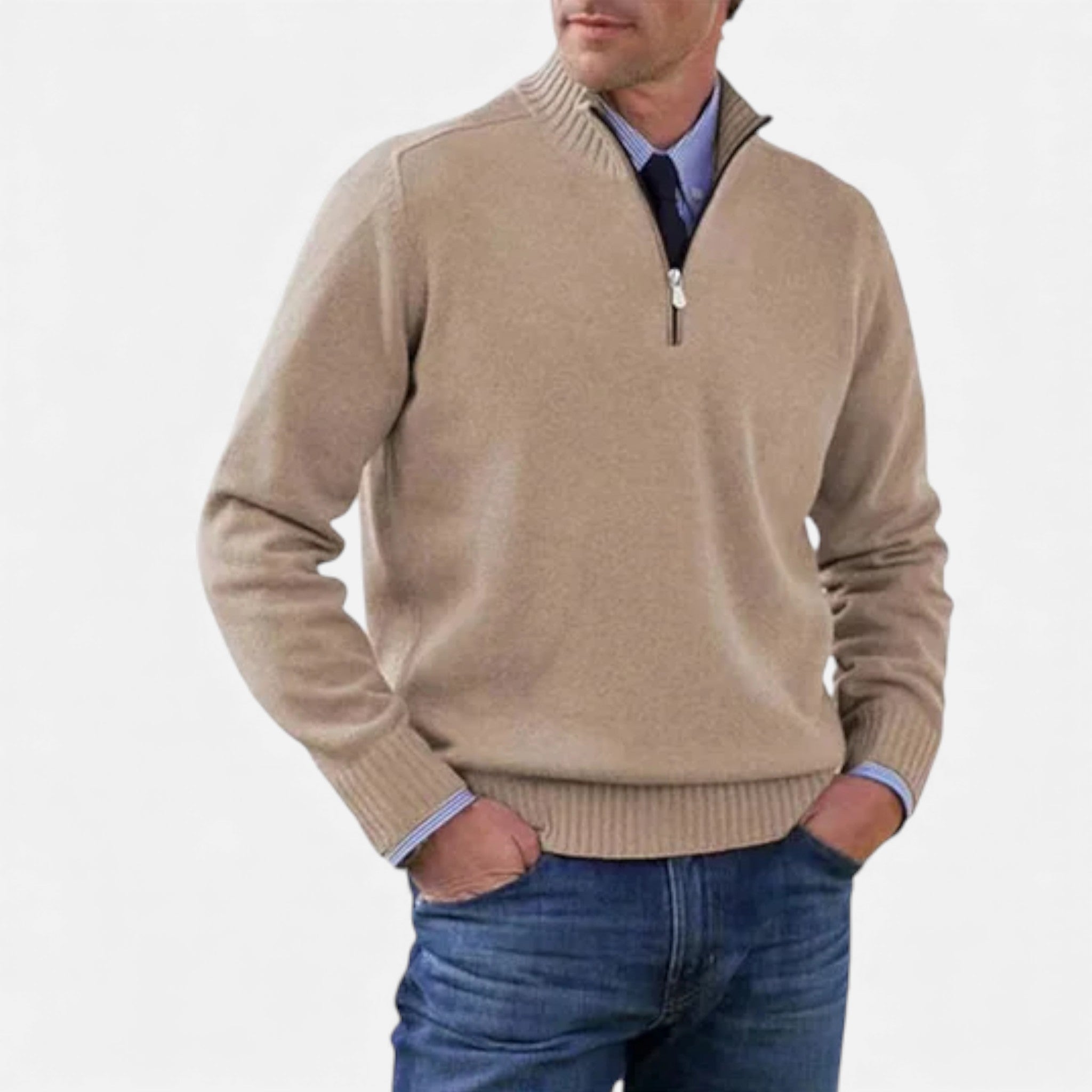 OldMoneyLook | Men’s Heritage Zip‑Up Knit Sweater