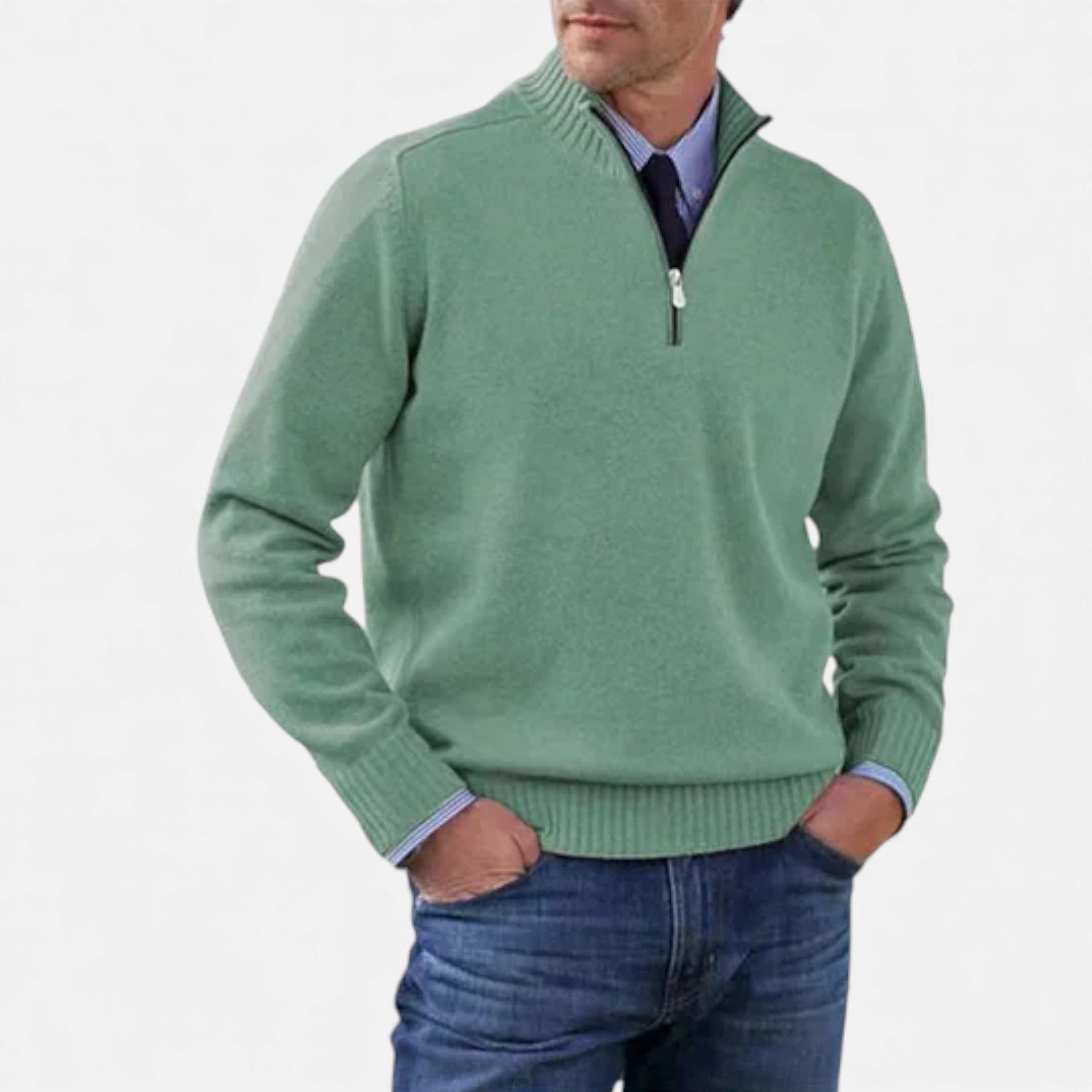 OldMoneyLook | Men’s Heritage Zip‑Up Knit Sweater