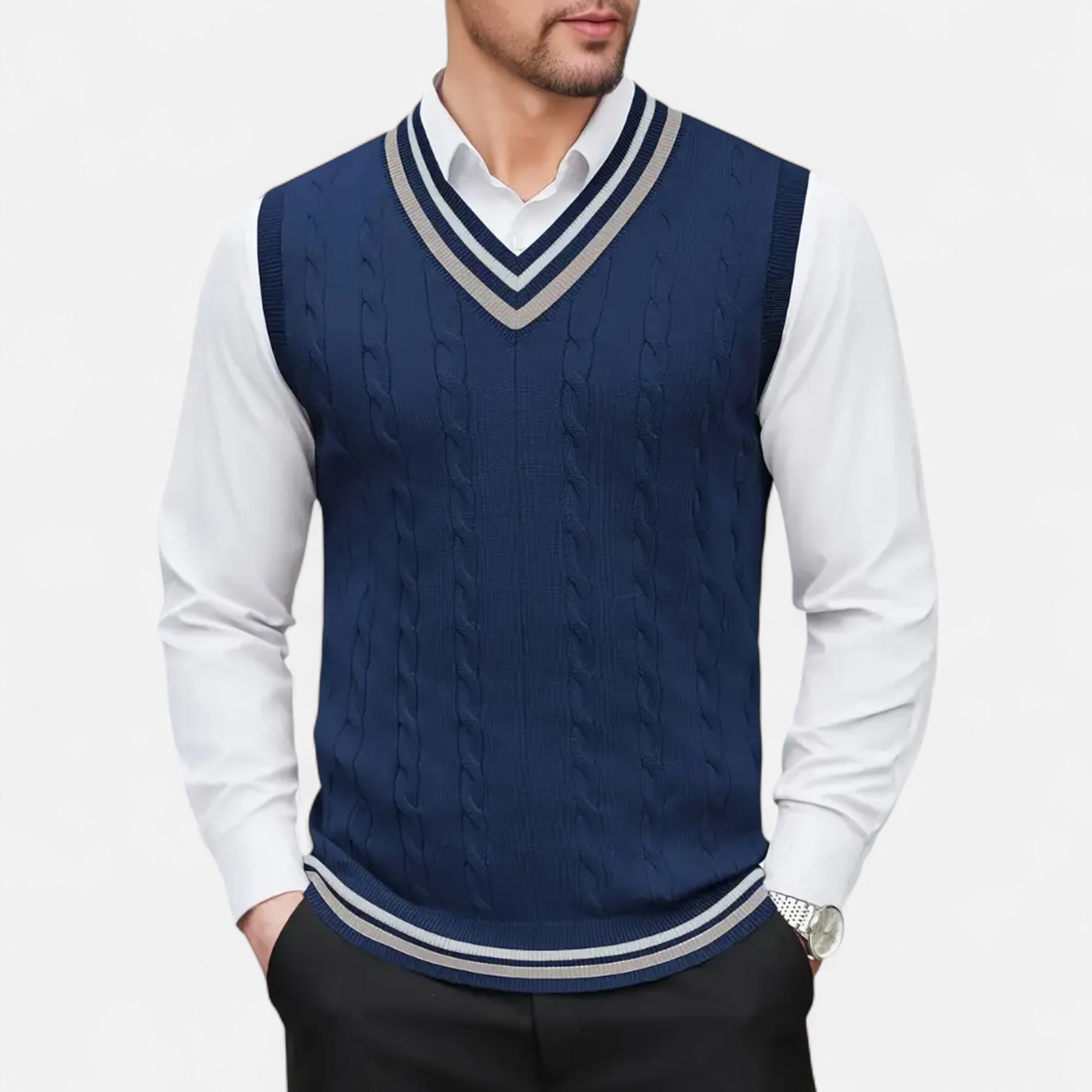 Men’s Knitted V-Neck Vest – Heritage Layers