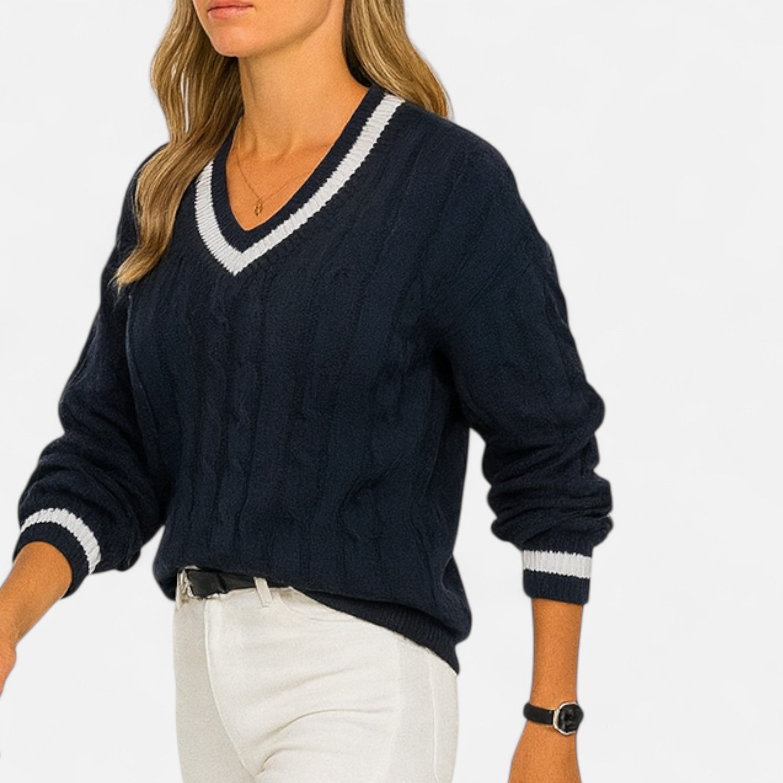 Women’s Elegant V-Neck Colorblock Sweater