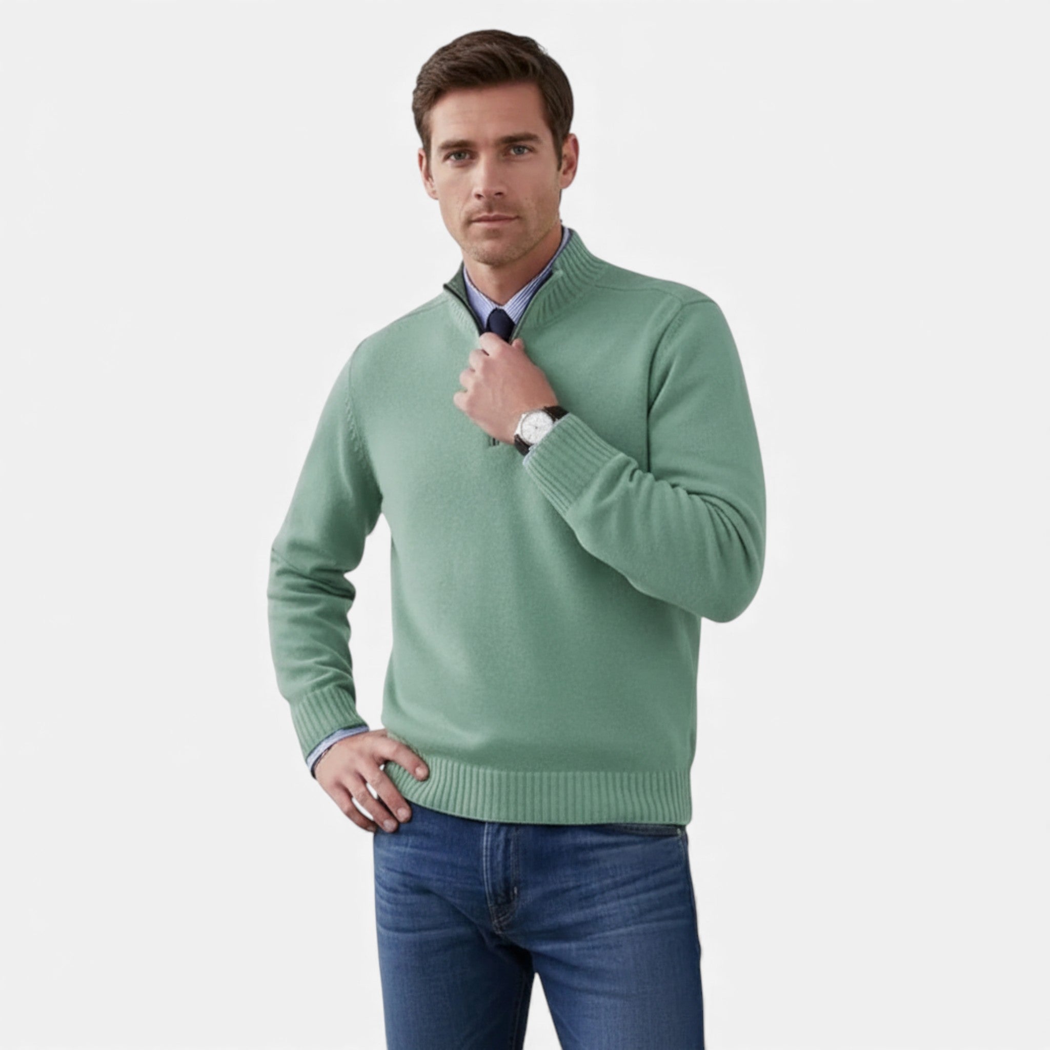 OldMoneyLook | Men’s Heritage Zip‑Up Knit Sweater