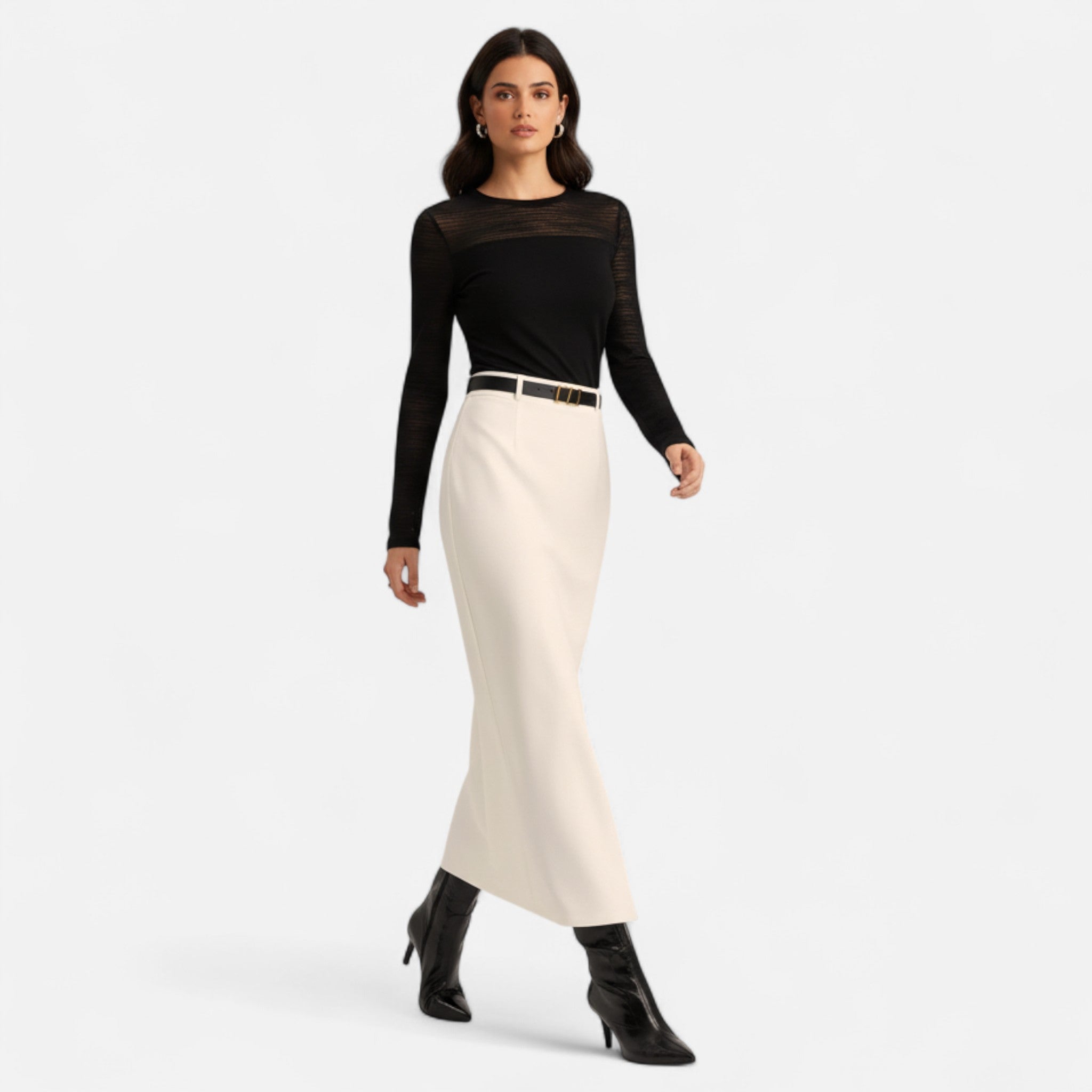 OldMoneyLook | Women’s High-Waisted Long Skirt with Belt