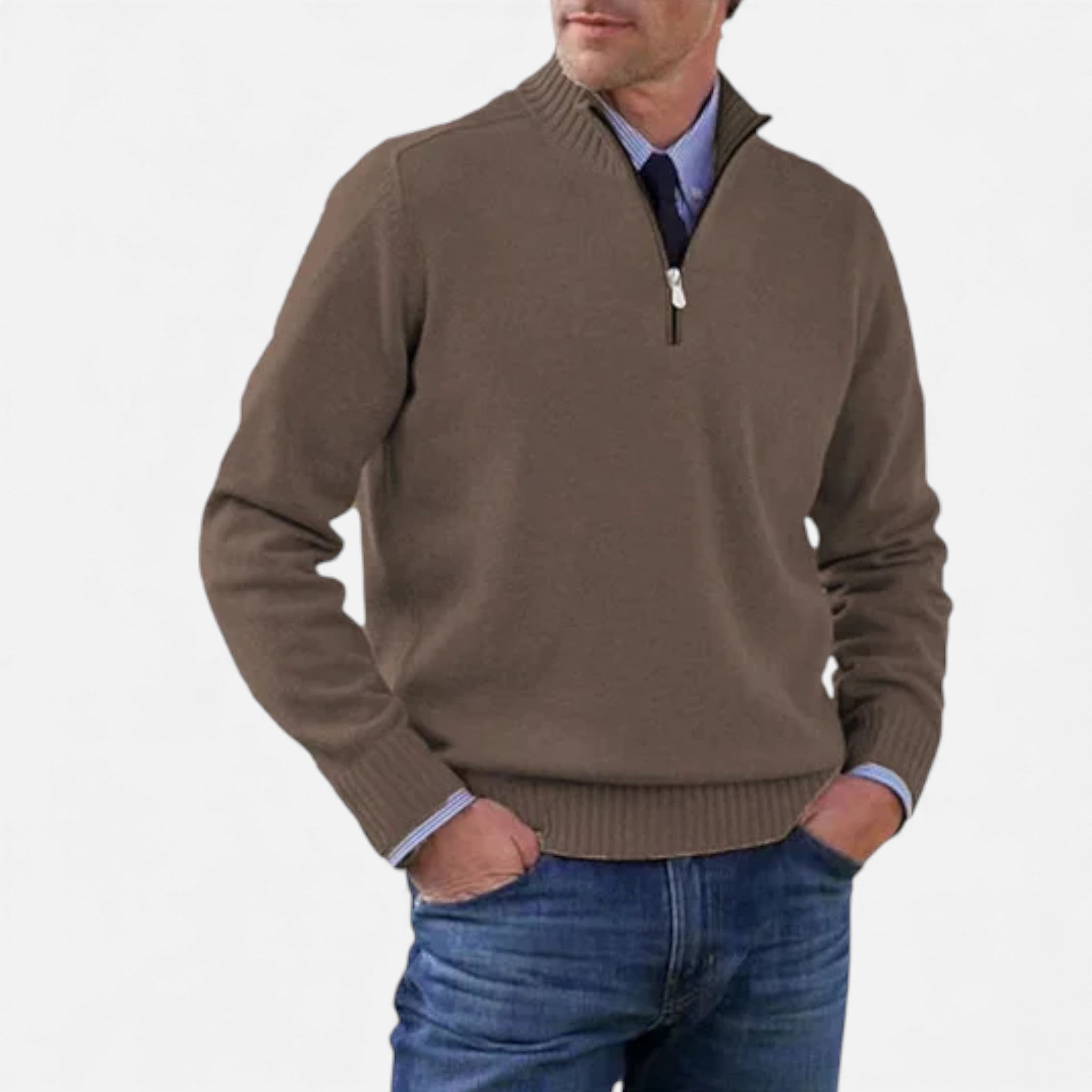 OldMoneyLook | Men’s Heritage Zip‑Up Knit Sweater
