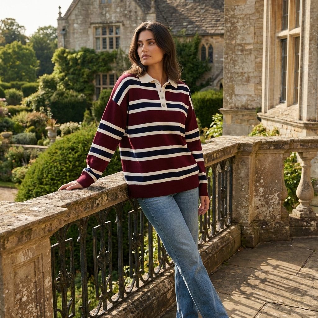 OldMoneyLook | Women’s Striped Polo Sweater
