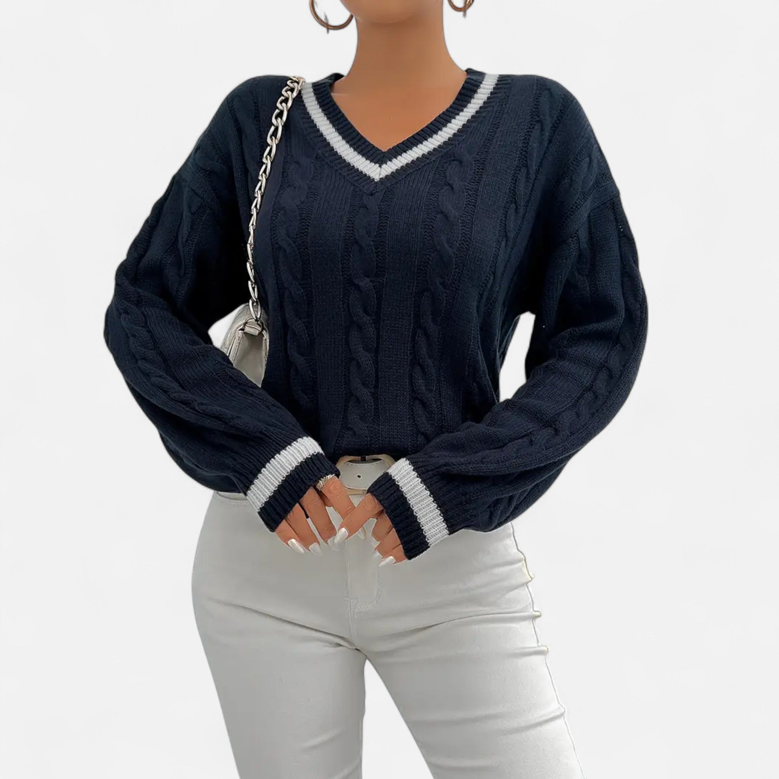 Women’s Elegant V-Neck Colorblock Sweater